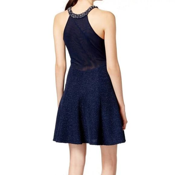 Betsy & Adam Beaded Embellished Halter Neck Minidress Navy Blue Size 4 NWOT - Picture 6 of 16
